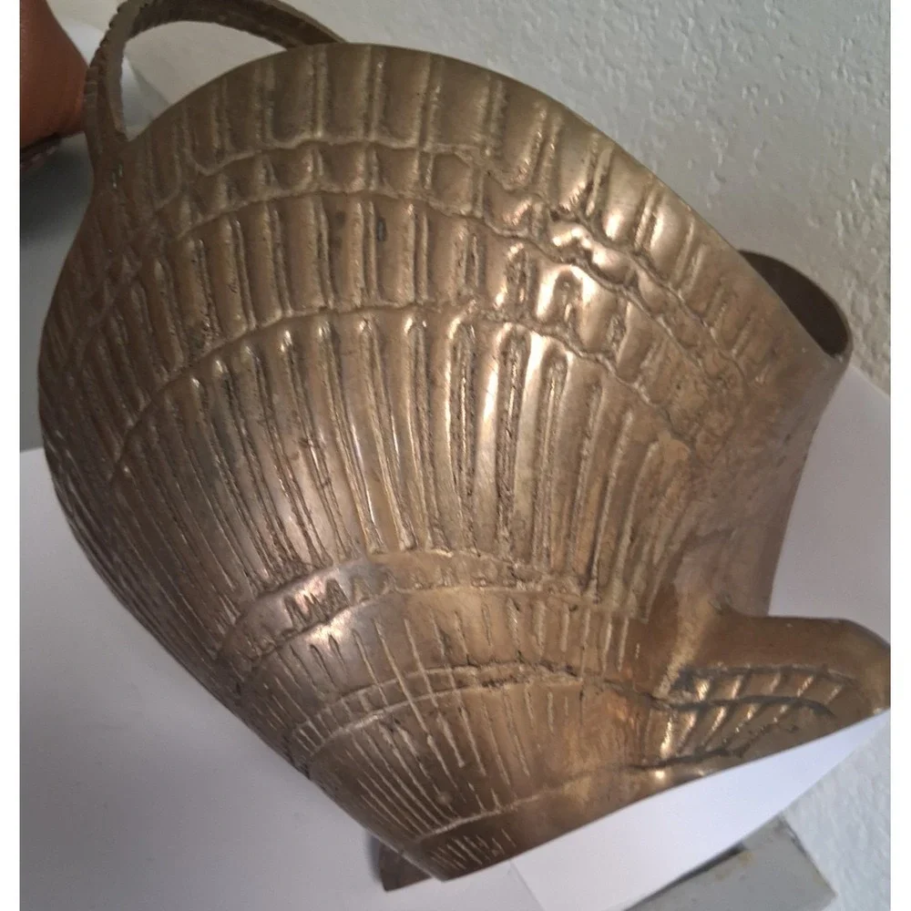 Vintage Heavy Coastal Solid Brass Mid-20th Century Clam Shell Basket.Beach Decor